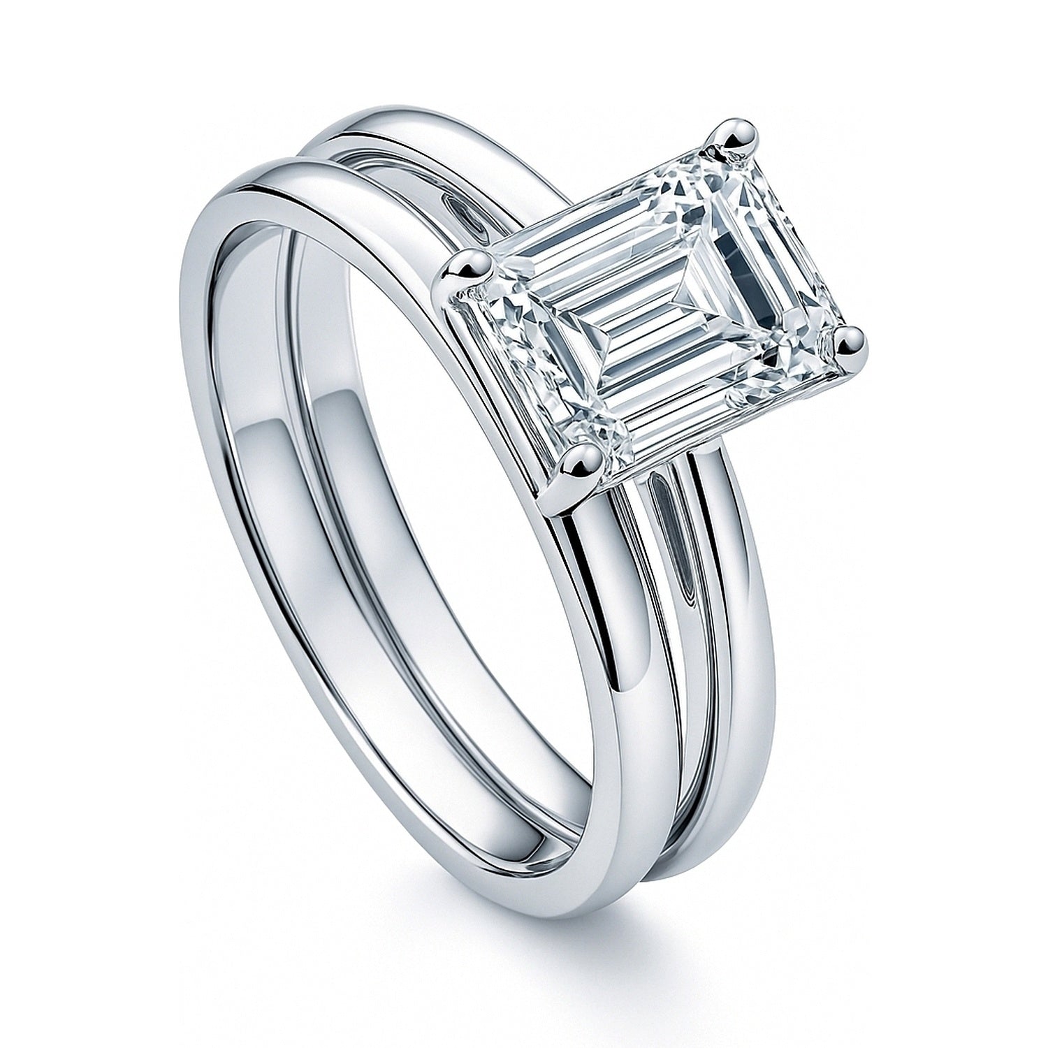 Solitaire 2.1ct Emerald Cut CZ Ring Set in Sterling Silver, 4 of 14