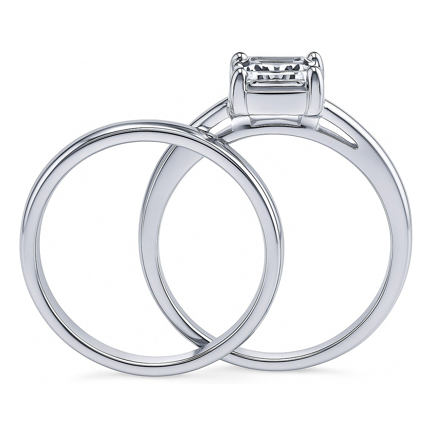 Solitaire 2.1ct Emerald Cut CZ Ring Set in Sterling Silver, 8 of 14