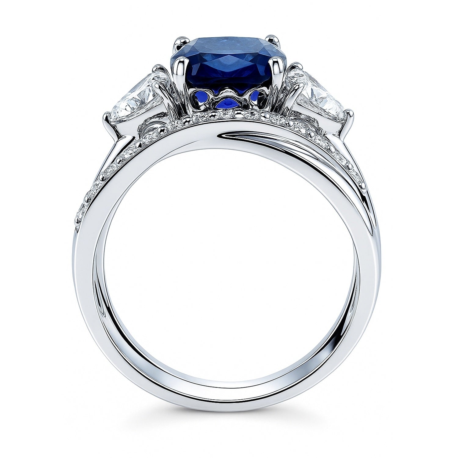 3-Stone Criss Cross Sapphire-Blue CZ Ring Set in Sterling Silver, 8 of 17