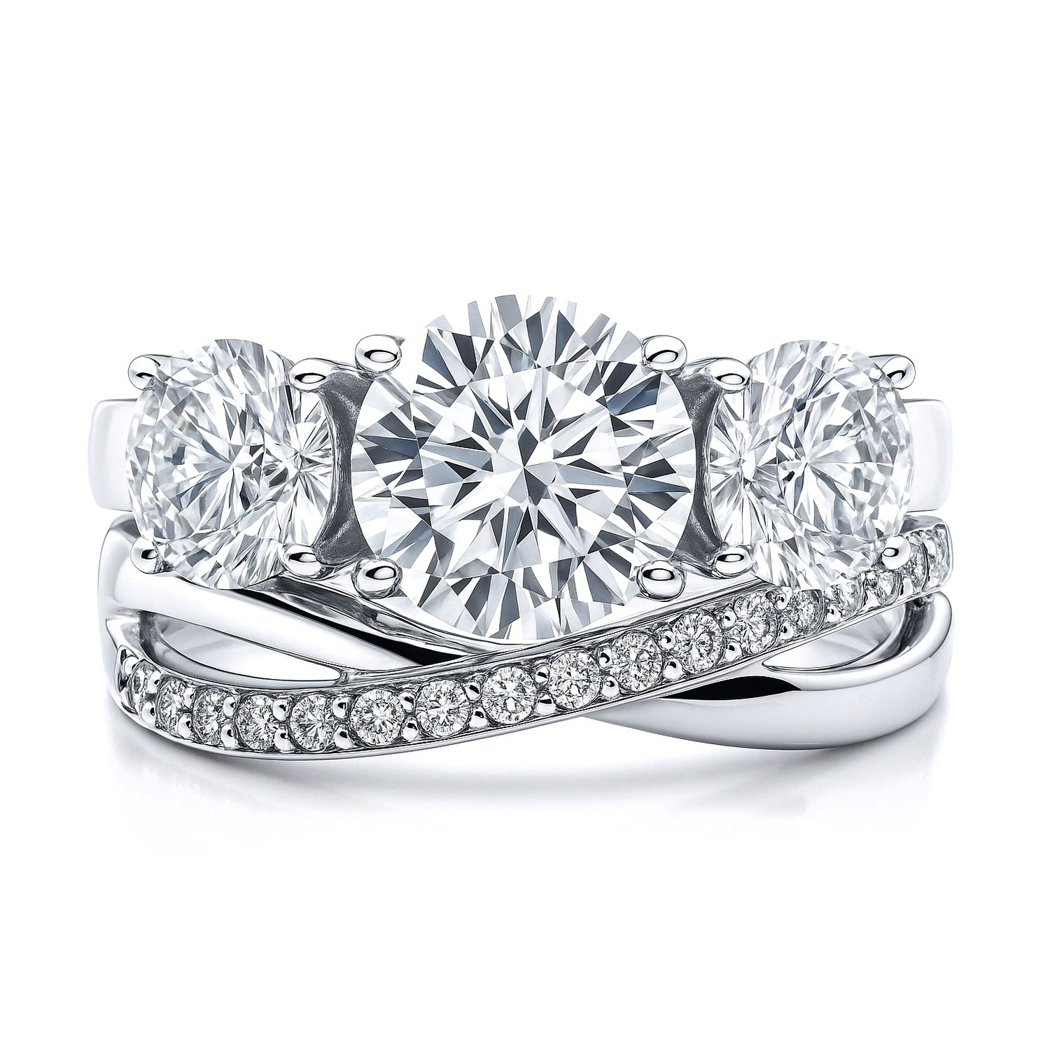 3-Stone Infinity Criss Cross 2ct CZ Ring Set in Sterling Silver, 1 of 19