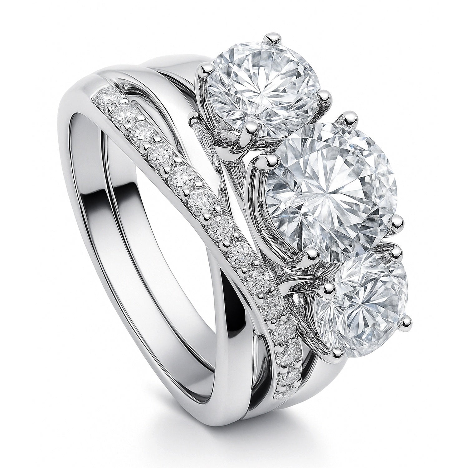 3-Stone Infinity Criss Cross 2ct CZ Ring Set in Sterling Silver, 4 of 19