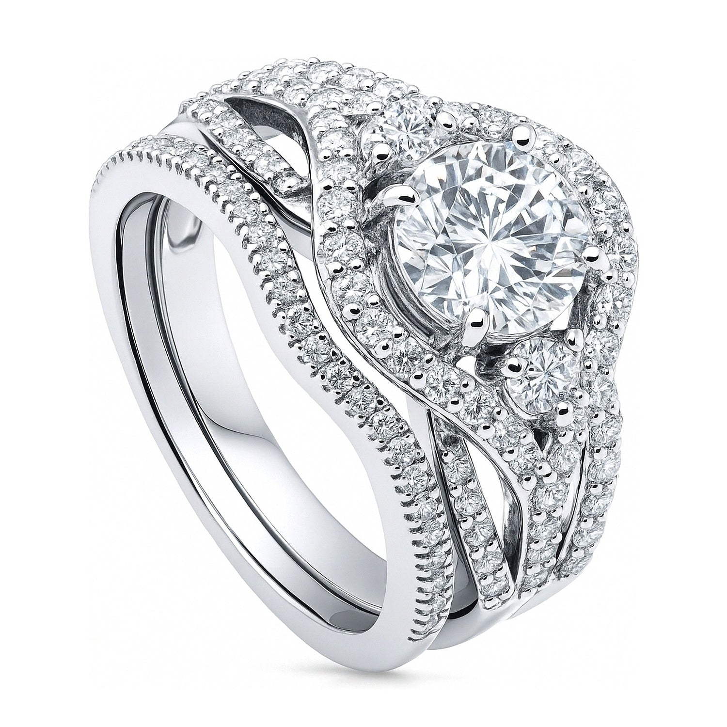 3-Stone Wishbone 1.25ct CZ Ring Set in Sterling Silver, 4 of 15