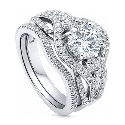 3-Stone Wishbone 1.25ct CZ Ring Set in Sterling Silver
