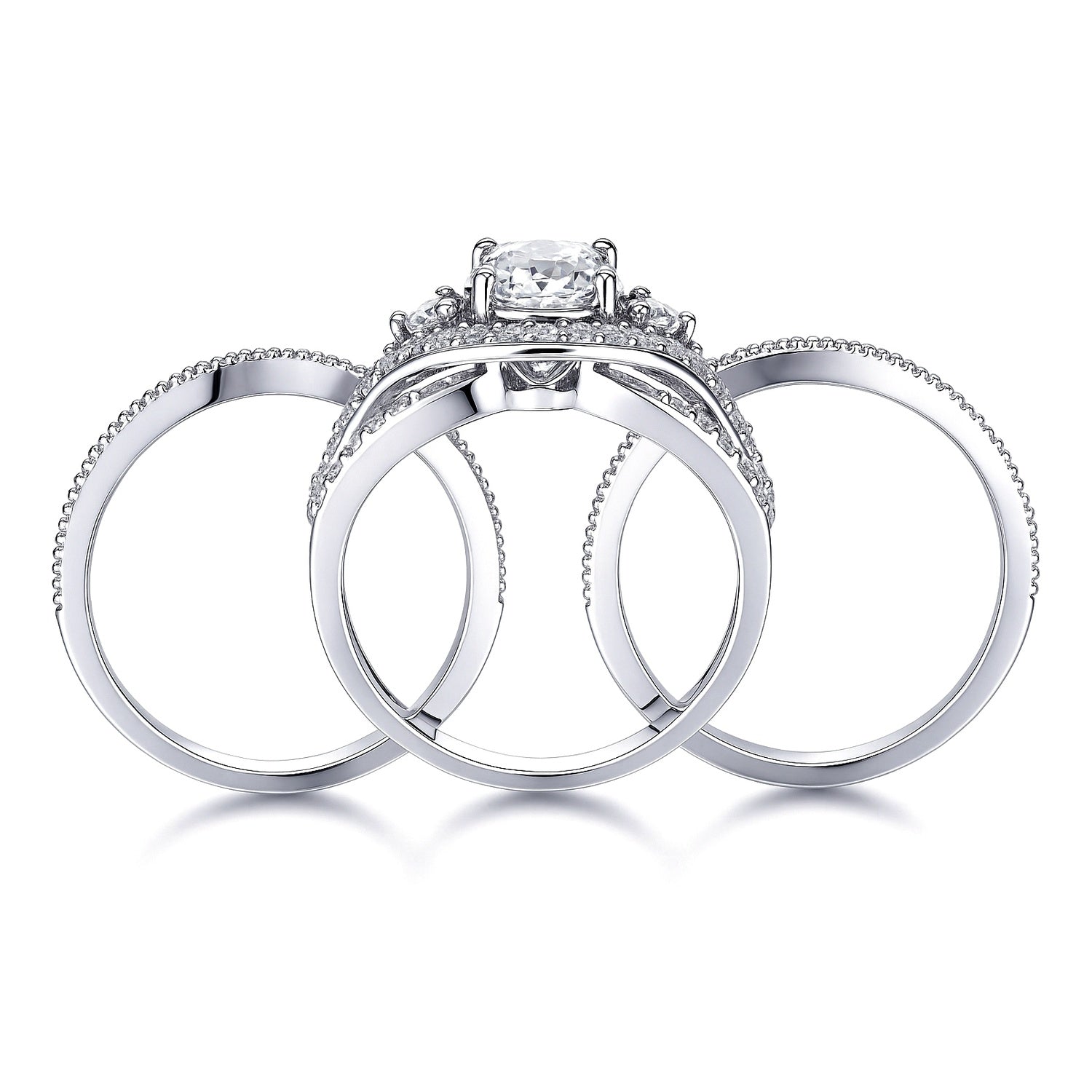 3-Stone Wishbone 1.25ct CZ Ring Set in Sterling Silver, 8 of 18