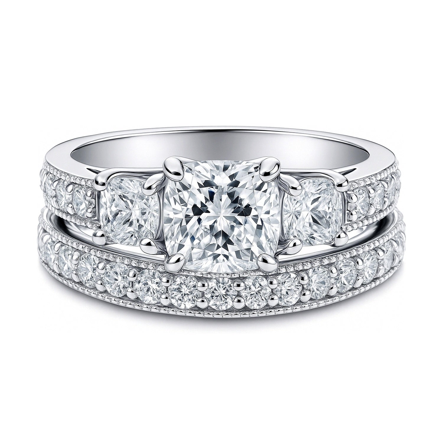 3-Stone 1.5ct Cushion CZ Ring Set in Sterling Silver