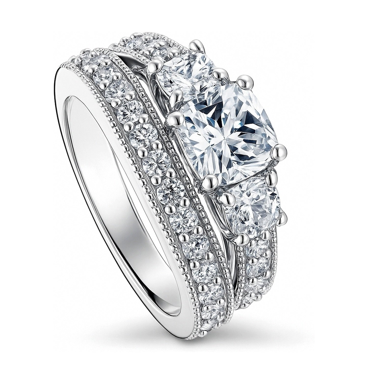 3-Stone 1.5ct Cushion CZ Ring Set in Sterling Silver, 4 of 11