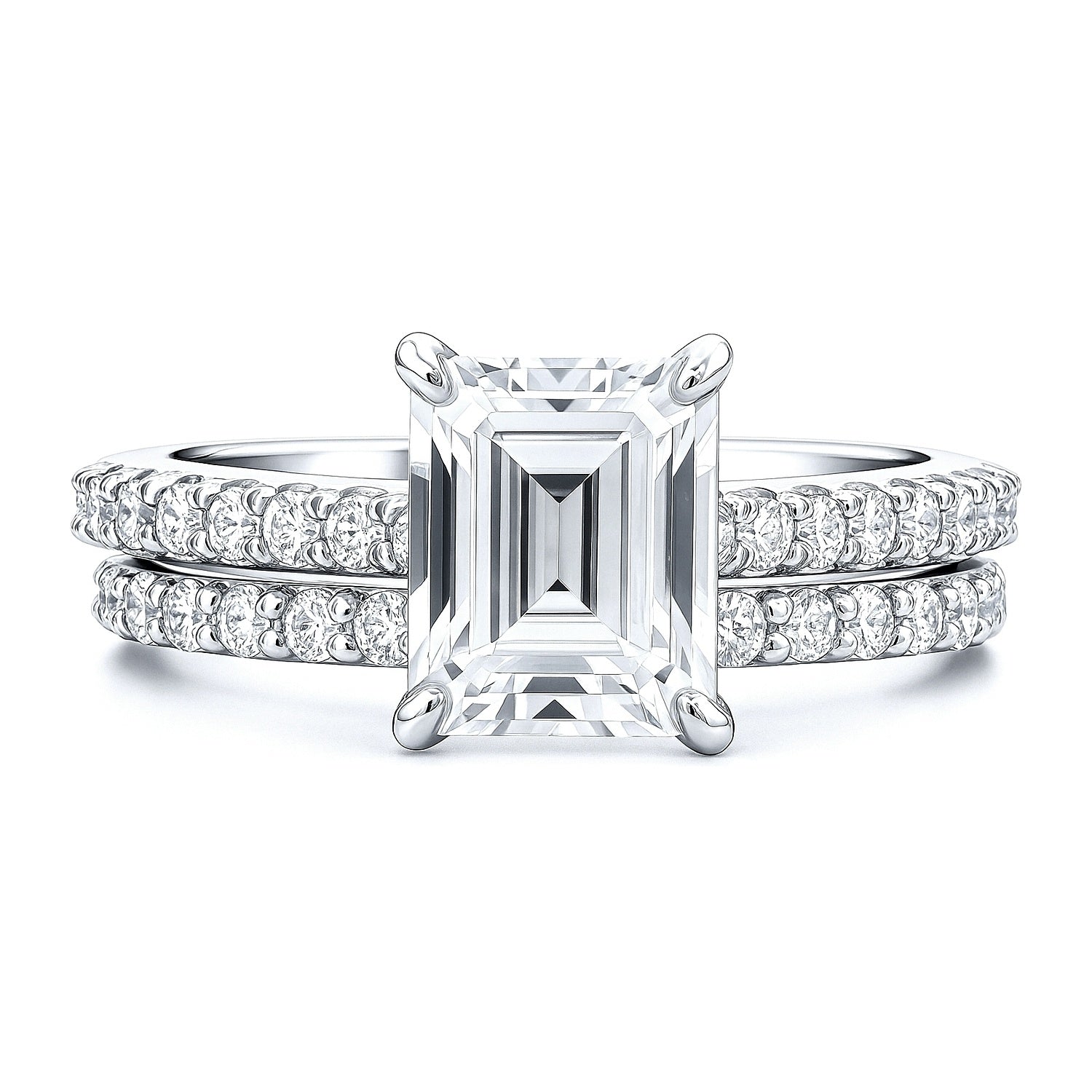 Solitaire 2.6ct Emerald Cut CZ Ring Set in Sterling Silver, 1 of 13