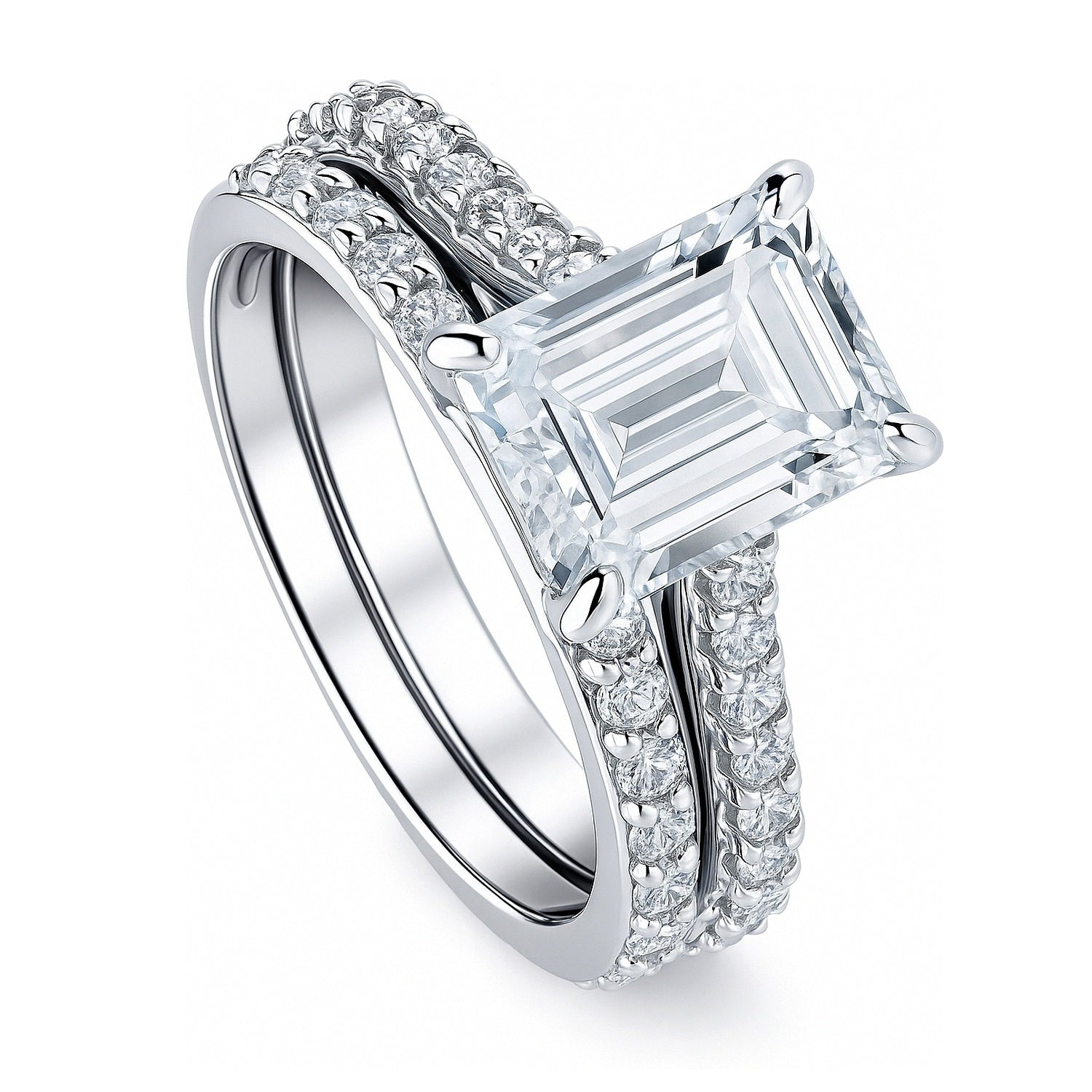Solitaire 2.6ct Emerald Cut CZ Ring Set in Sterling Silver