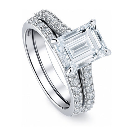 Solitaire 2.6ct Emerald Cut CZ Ring Set in Sterling Silver