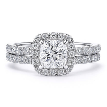 Halo Cushion CZ Ring Set in Sterling Silver