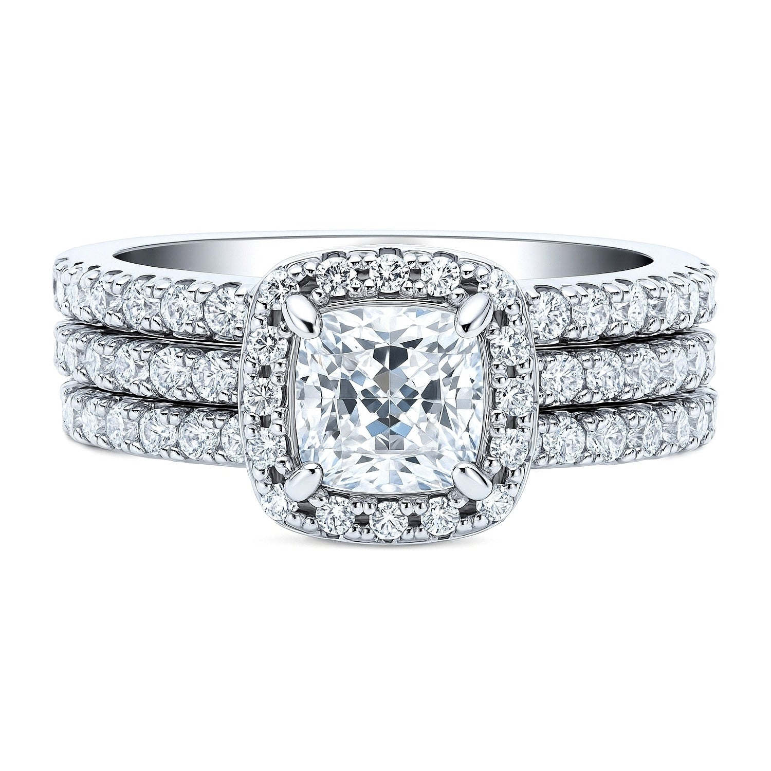Halo Cushion CZ Ring Set in Sterling Silver, 1 of 14
