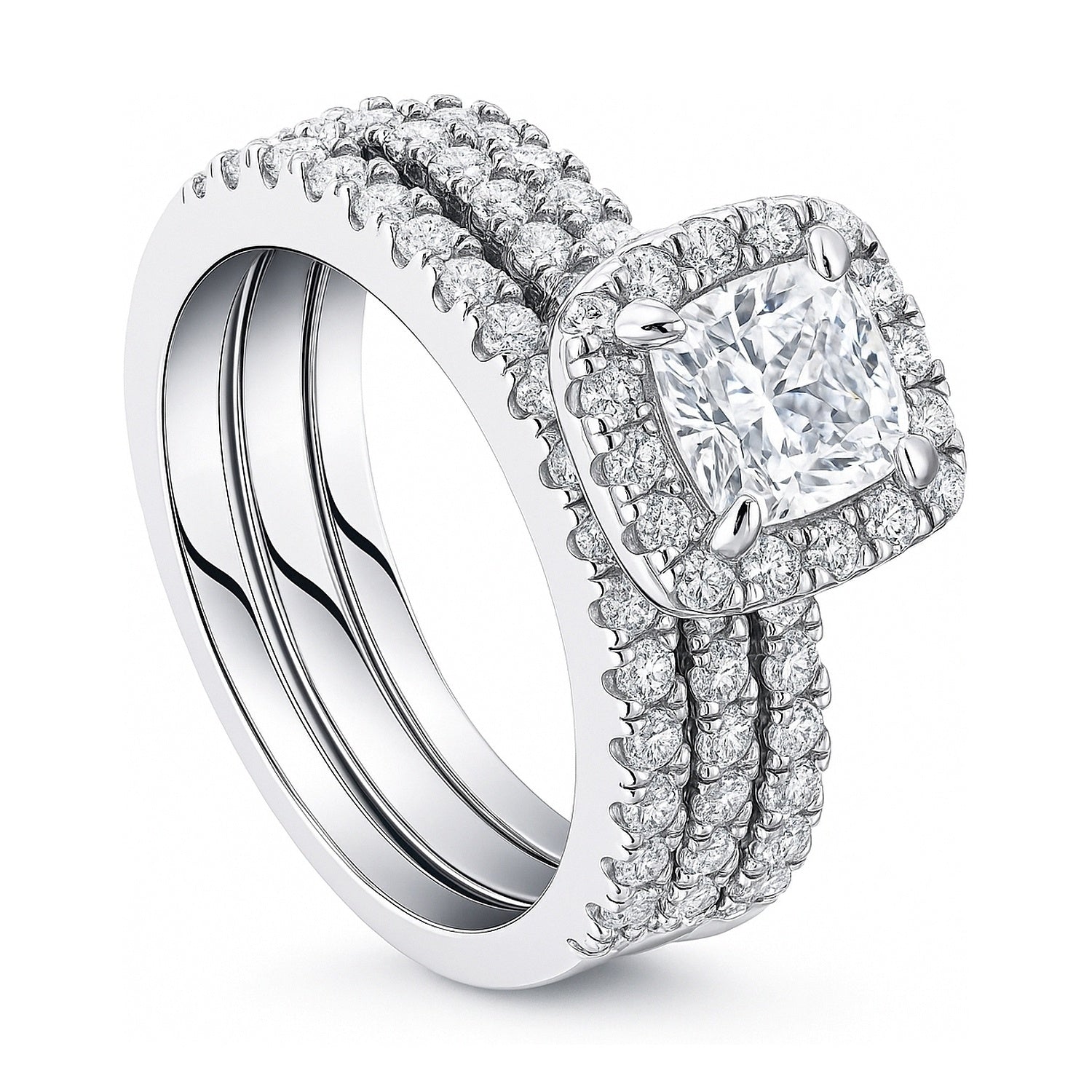 Halo Cushion CZ Ring Set in Sterling Silver, 4 of 14