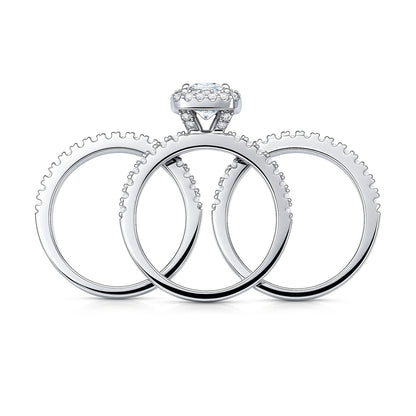 Halo Cushion CZ Ring Set in Sterling Silver