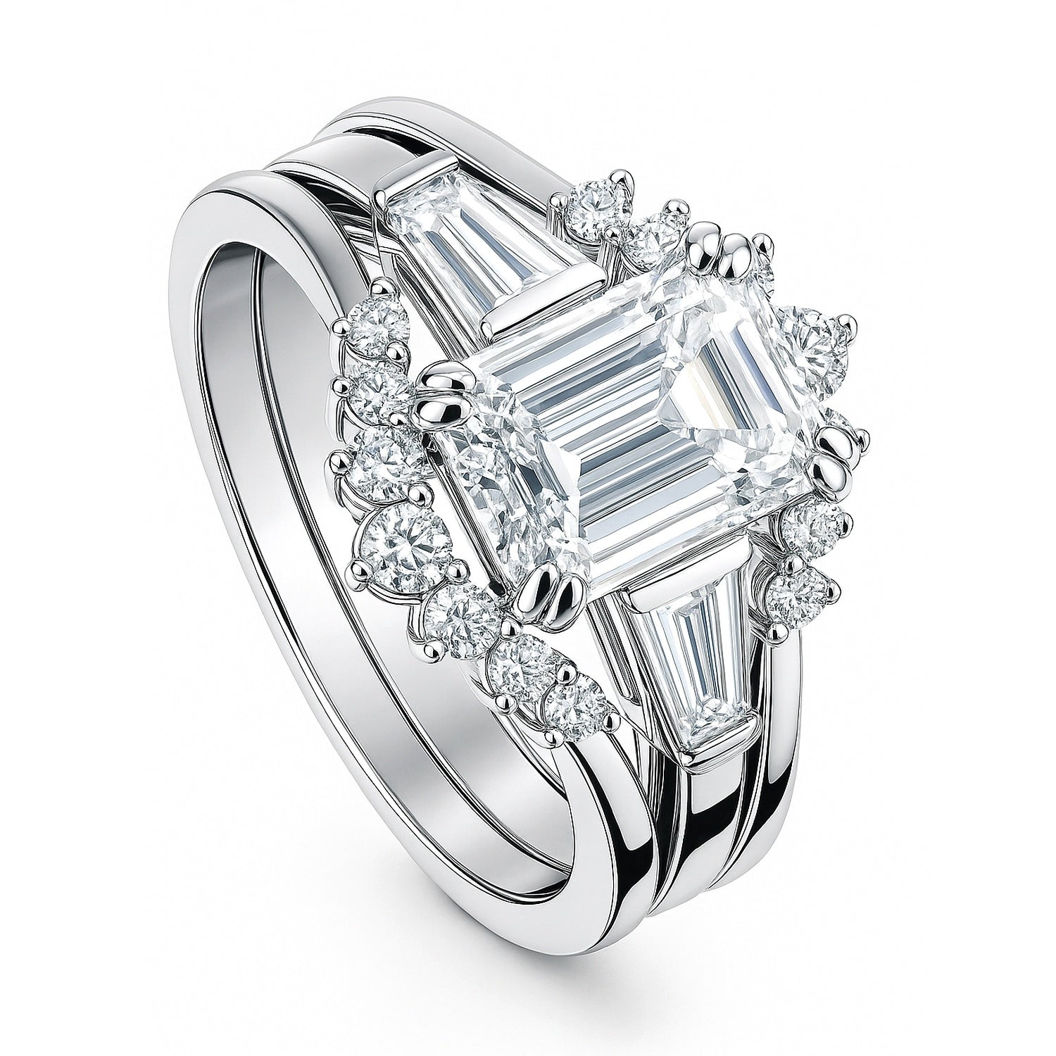 Sterling Silver 3-Stone Wishbone 7-Stone Engagement Ring Set