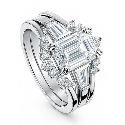3-Stone Wishbone 7-Stone 2.1ct CZ Ring Set in Sterling Silver
