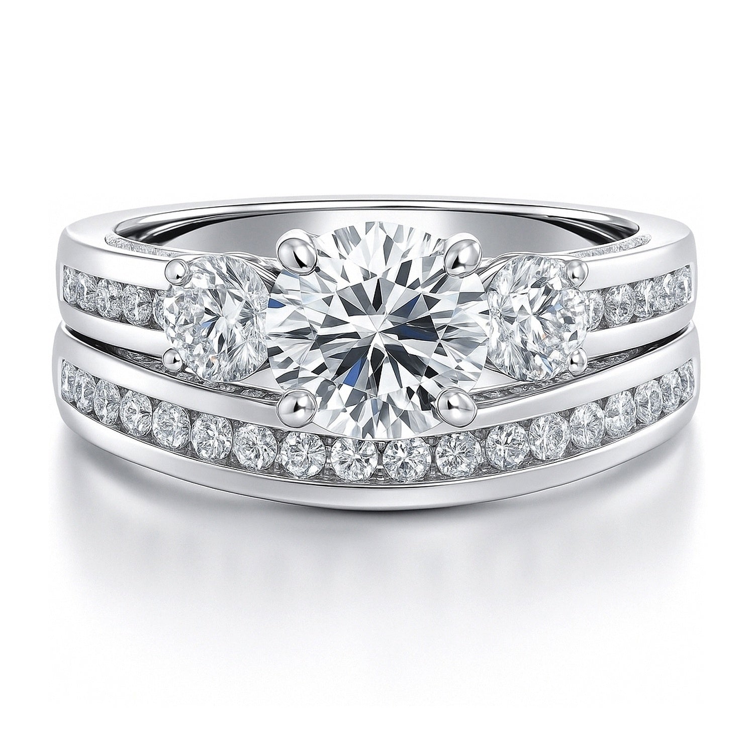 3-Stone 1ct CZ Ring Set in Sterling Silver, 1 of 19
