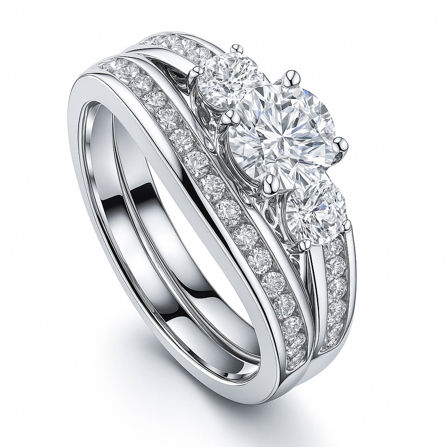 3-Stone 1ct CZ Ring Set in Sterling Silver, 4 of 19