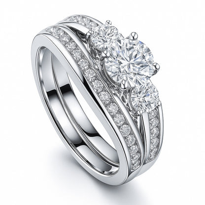 3-Stone 1ct CZ Ring Set in Sterling Silver