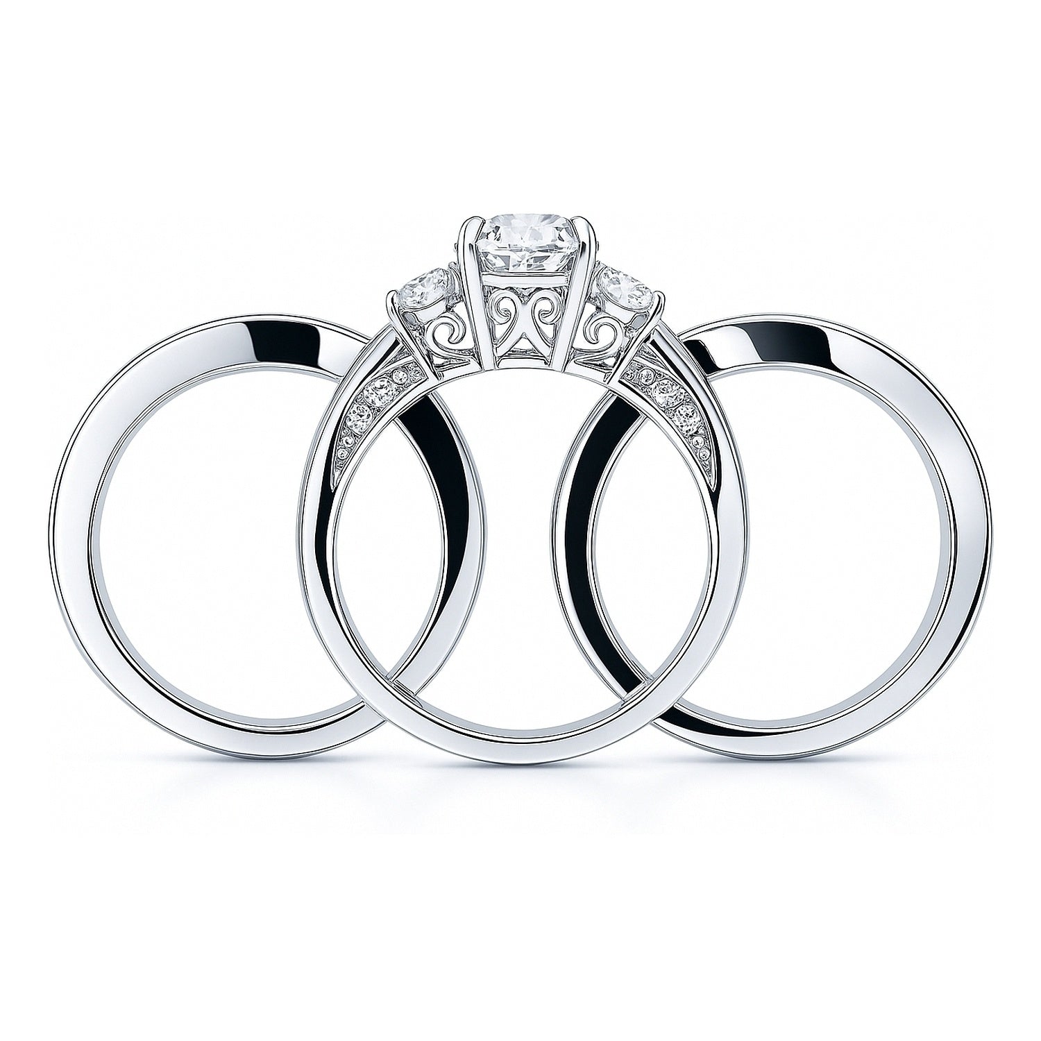 3-Stone 1ct CZ Ring Set in Sterling Silver, 8 of 19