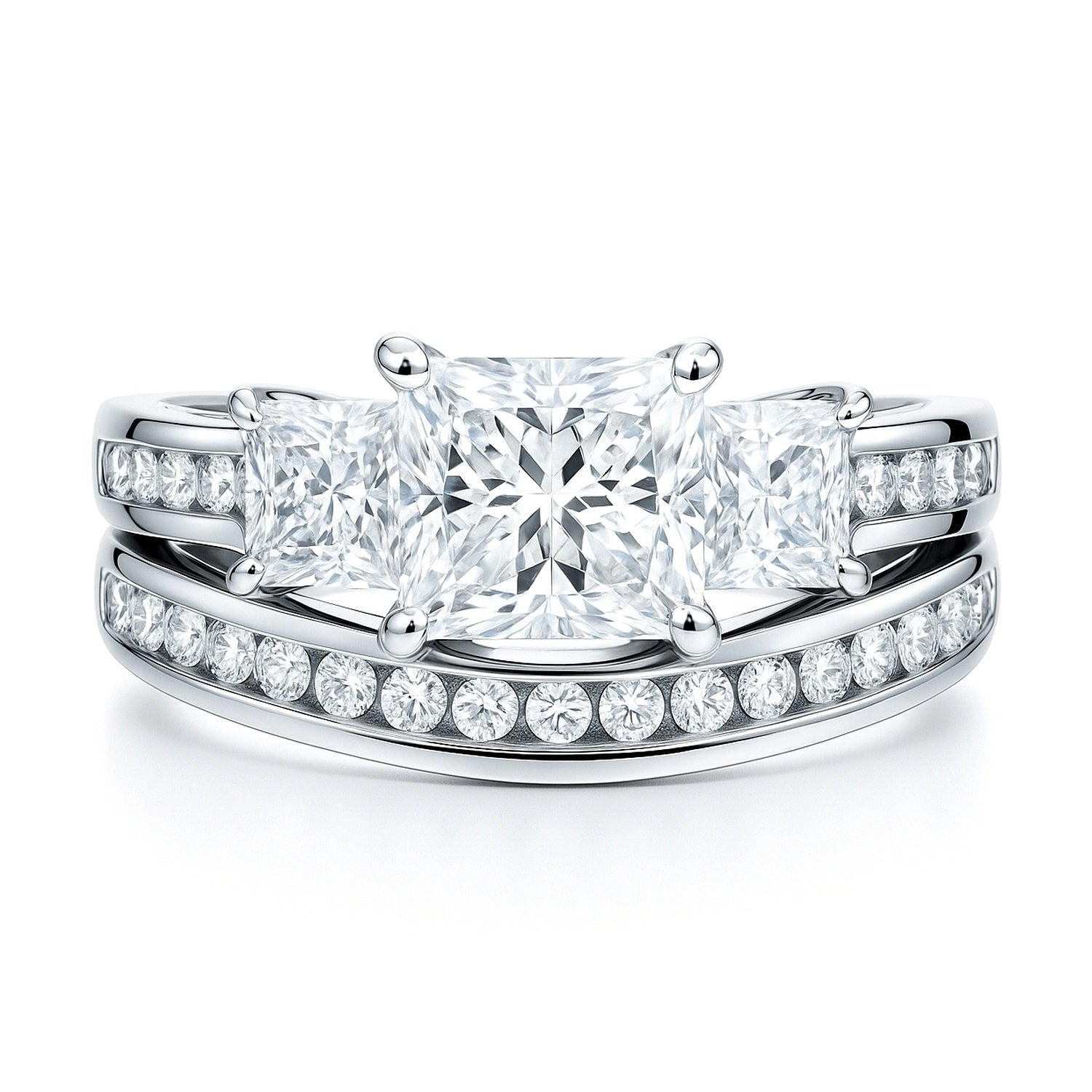 3-Stone 1.6ct Princess CZ Ring Set in Sterling Silver, 1 of 20