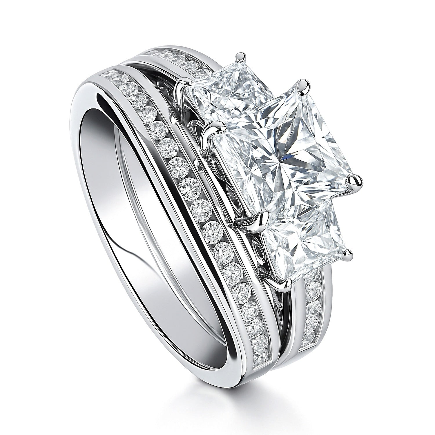 3-Stone 1.6ct Princess CZ Ring Set in Sterling Silver, 4 of 20