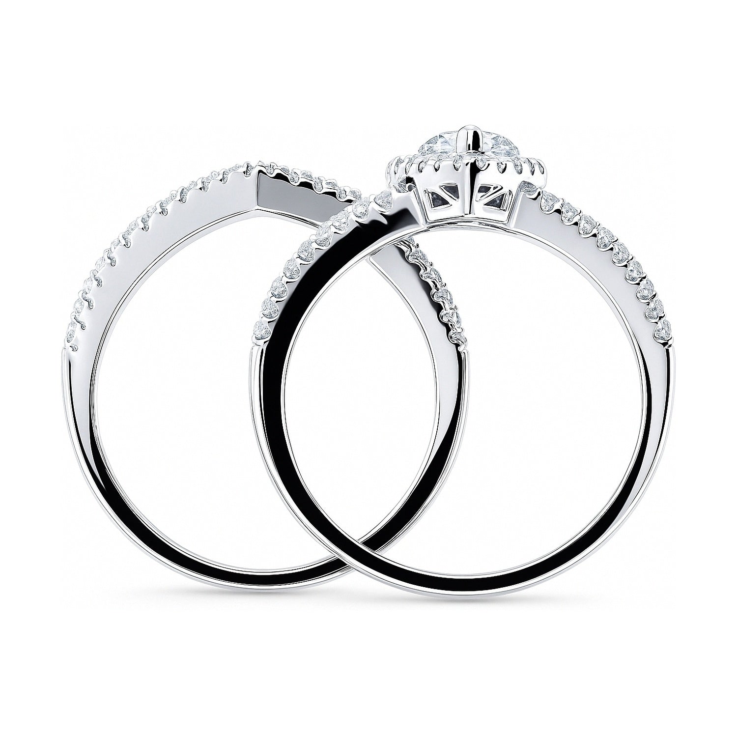 Halo Wishbone Pear CZ Split Shank Ring Set in Sterling Silver, 9 of 18