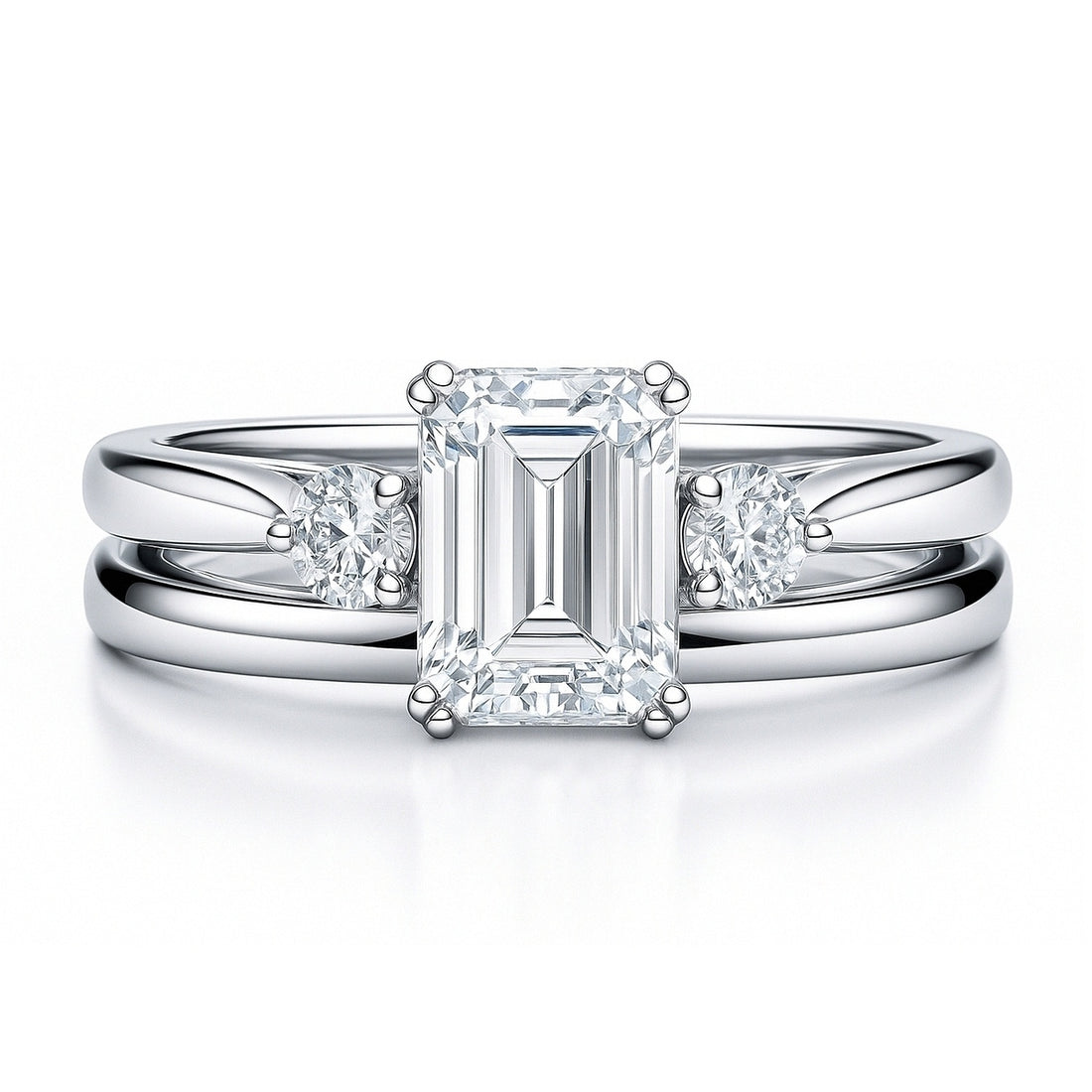 3-Stone 1ct Emerald Cut CZ Ring Set in Sterling Silver