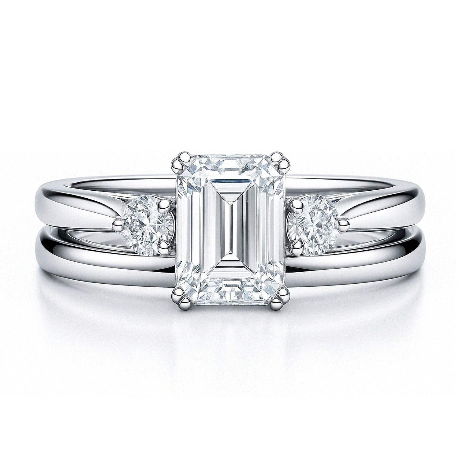 3-Stone 1ct Emerald Cut CZ Ring Set in Sterling Silver, 1 of 13