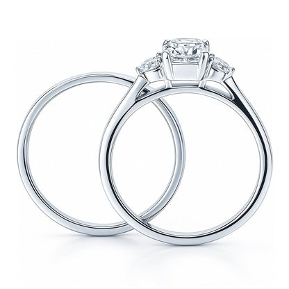 3-Stone 1ct Emerald Cut CZ Ring Set in Sterling Silver