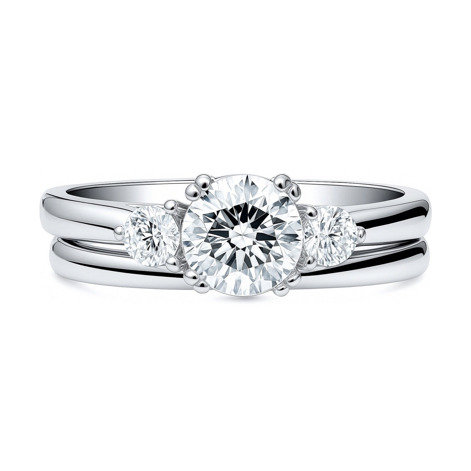 3-Stone 0.8ct CZ Ring Set in Sterling Silver, 1 of 10