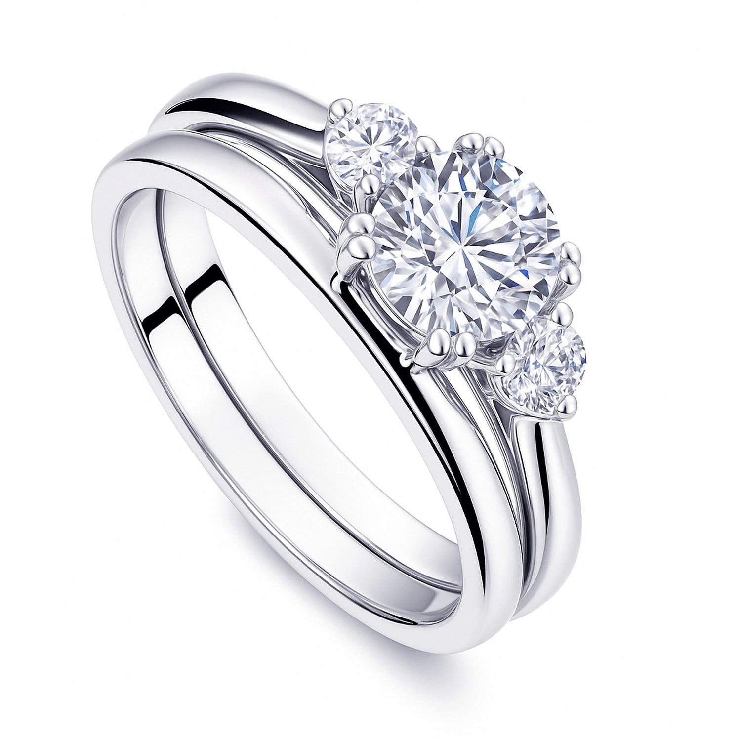 3-Stone 0.8ct CZ Ring Set in Sterling Silver, 4 of 10