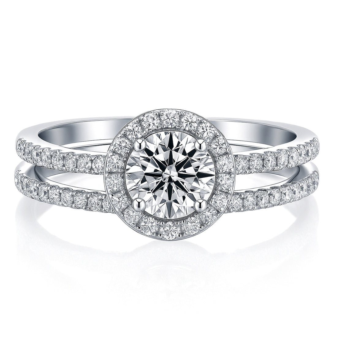 Halo CZ Ring Set in Sterling Silver