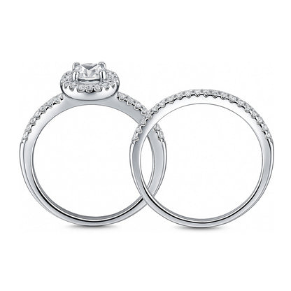 Halo CZ Ring Set in Sterling Silver