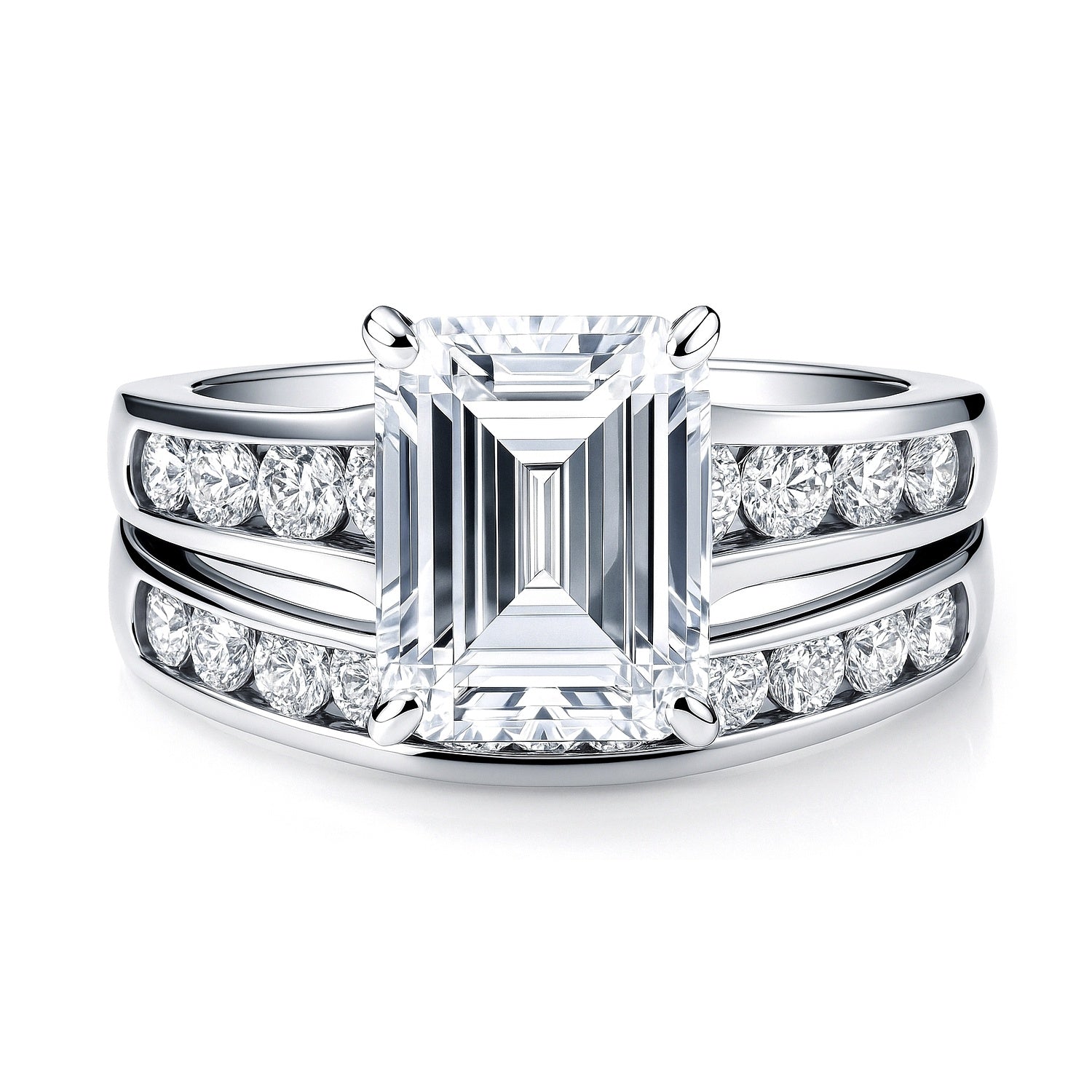 Solitaire 3.8ct Emerald Cut CZ Ring Set in Sterling Silver, 1 of 18