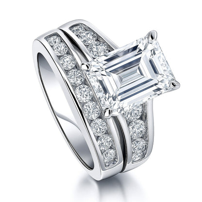 Solitaire 3.8ct Emerald Cut CZ Ring Set in Sterling Silver
