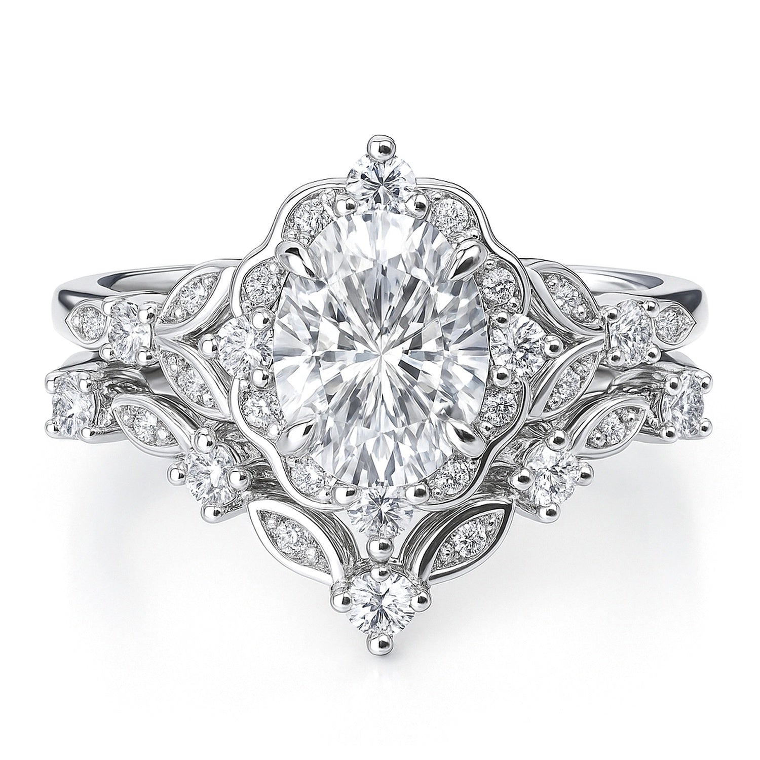 Halo Art Deco Chevron V Shaped CZ Ring Set in Sterling Silver, 1 of 20