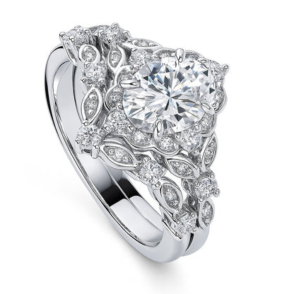 Halo Art Deco Chevron V Shaped CZ Ring Set in Sterling Silver