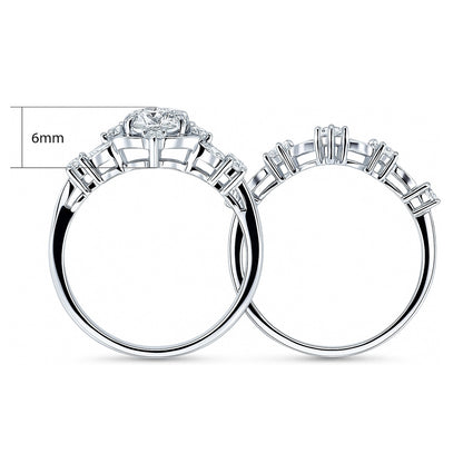 Halo Art Deco Chevron V Shaped CZ Ring Set in Sterling Silver