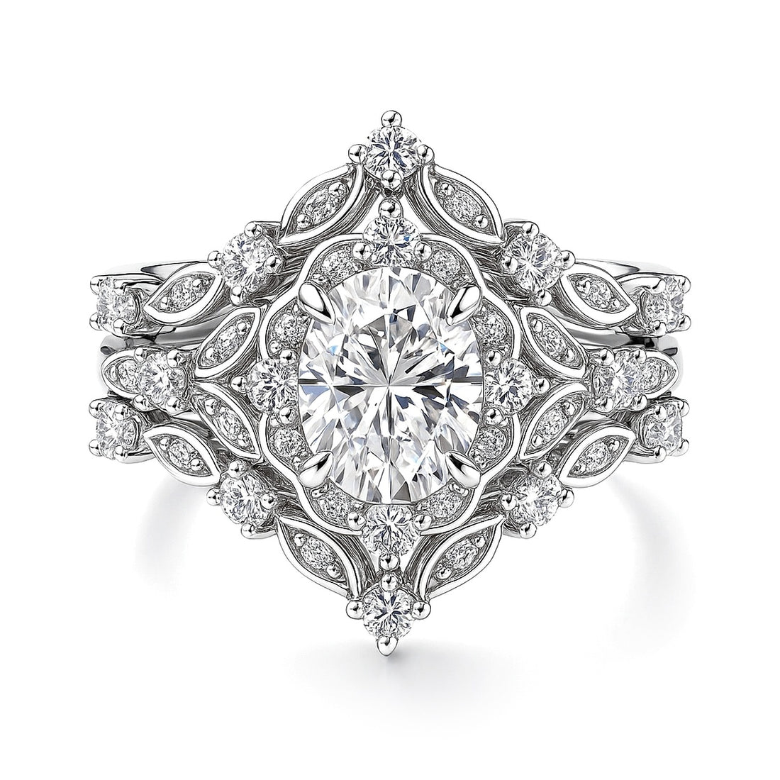 Halo Art Deco Chevron V Shaped CZ Ring Set in Sterling Silver