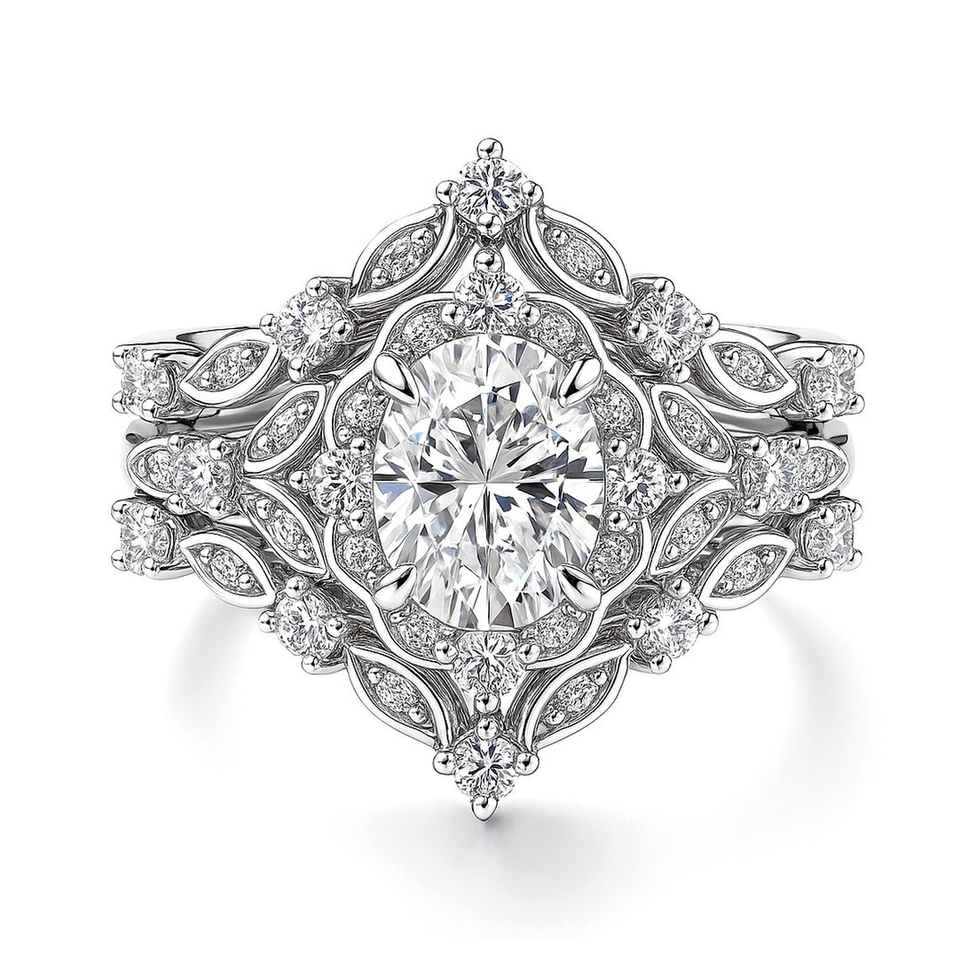 Halo Art Deco Chevron V Shaped CZ Ring Set in Sterling Silver
