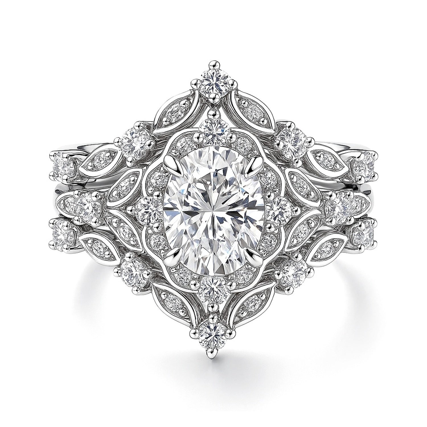 Halo Art Deco Chevron V Shaped CZ Ring Set in Sterling Silver, 1 of 16