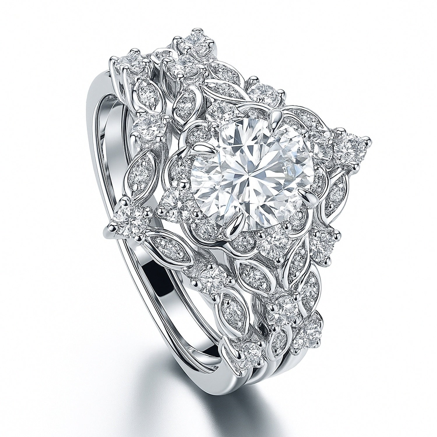 Halo Art Deco Chevron V Shaped CZ Ring Set in Sterling Silver