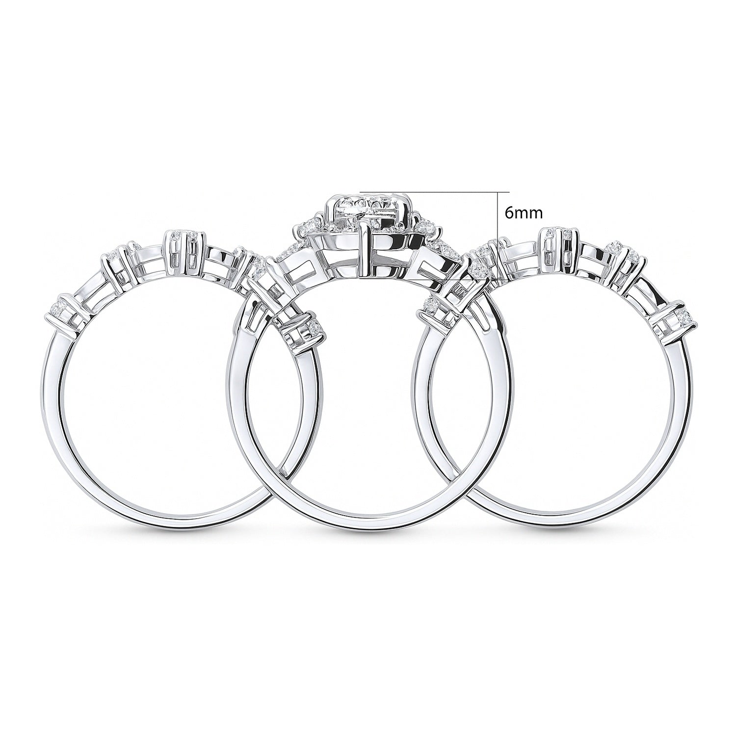 Halo Art Deco Chevron V Shaped CZ Ring Set in Sterling Silver, 8 of 16