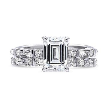Solitaire 1.7ct Step Emerald Cut CZ Ring Set in Sterling Silver