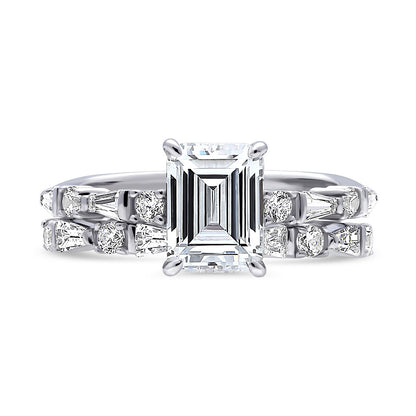 Solitaire Art Deco Emerald Cut CZ Ring Set in Sterling Silver