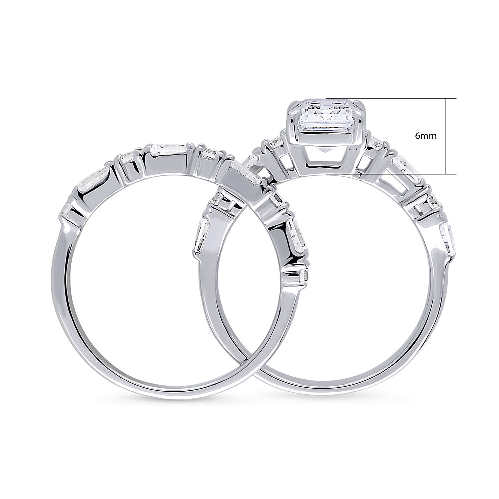 Alternate view of Solitaire Art Deco Emerald Cut CZ Ring Set in Sterling Silver, 7 of 13