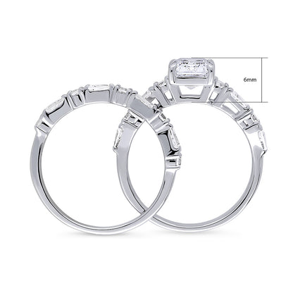 Solitaire Art Deco Emerald Cut CZ Ring Set in Sterling Silver