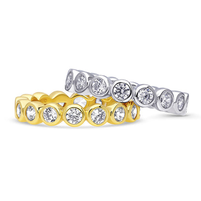 Bubble Bezel CZ Eternity Ring Set in Gold Flashed Sterling Silver