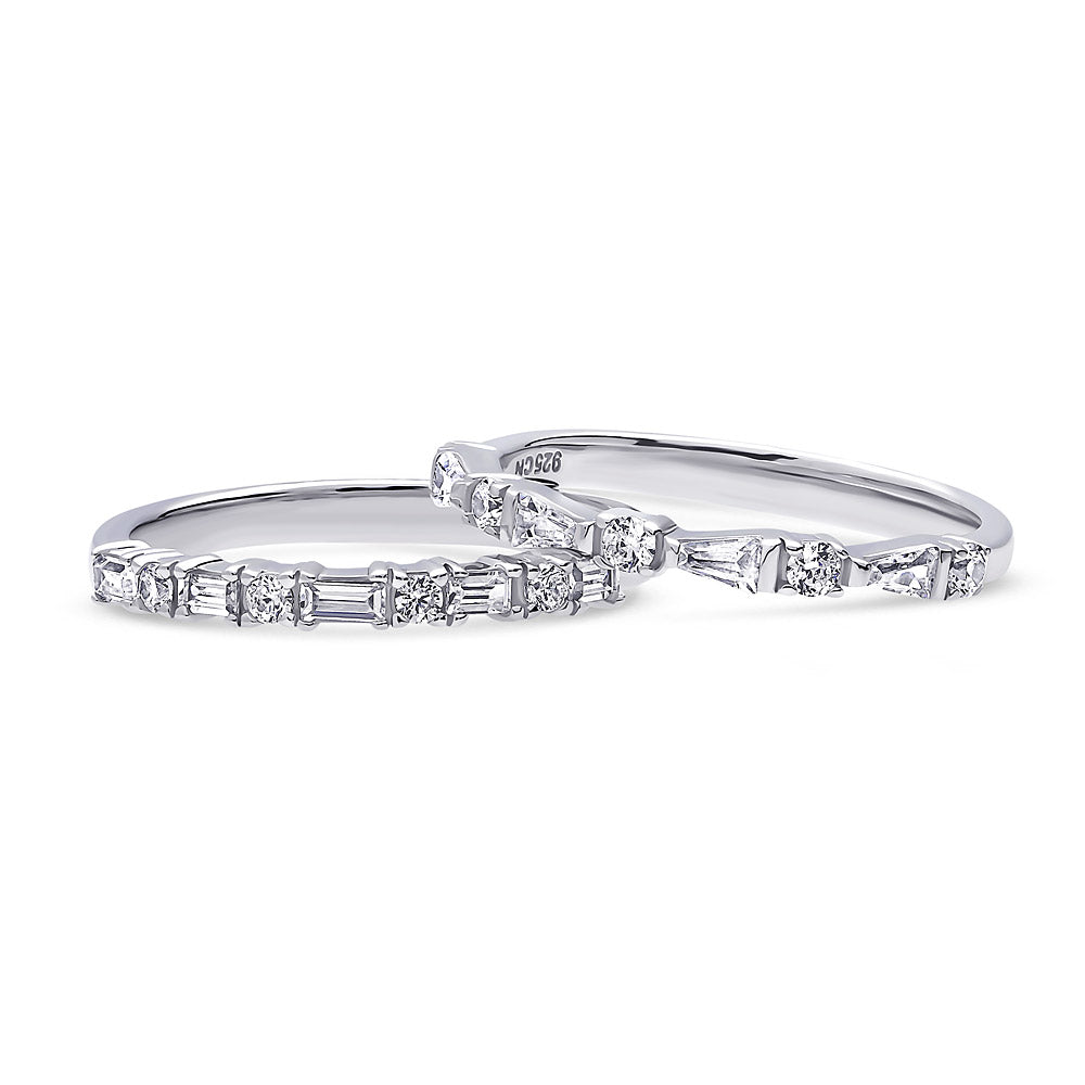 Silver Art Deco Cubic Zirconia CZ Wedding Eternity Ring Set