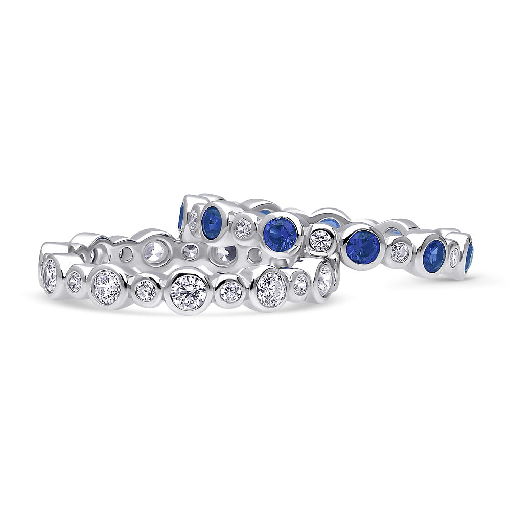 Front view of Bubble Bezel CZ Eternity Ring Set in Sterling Silver, 4 of 16